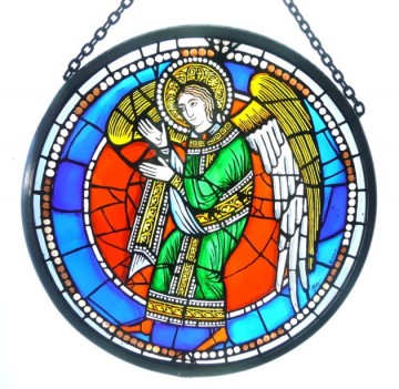Flot glasmaleri med Byzantinsk engel motiv
