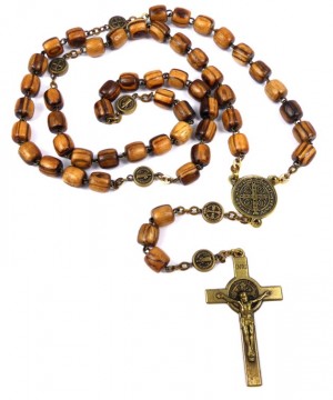 Flott Saint Benedict rosenkrans i bronse og valnøtt tre med små medaljong perler