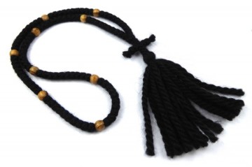 Tradisjonell ortodoks 100 knuters bønnekrans med sort ull og oliventre perler